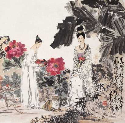 华其敏 2005年作 蕉荫双美 镜心